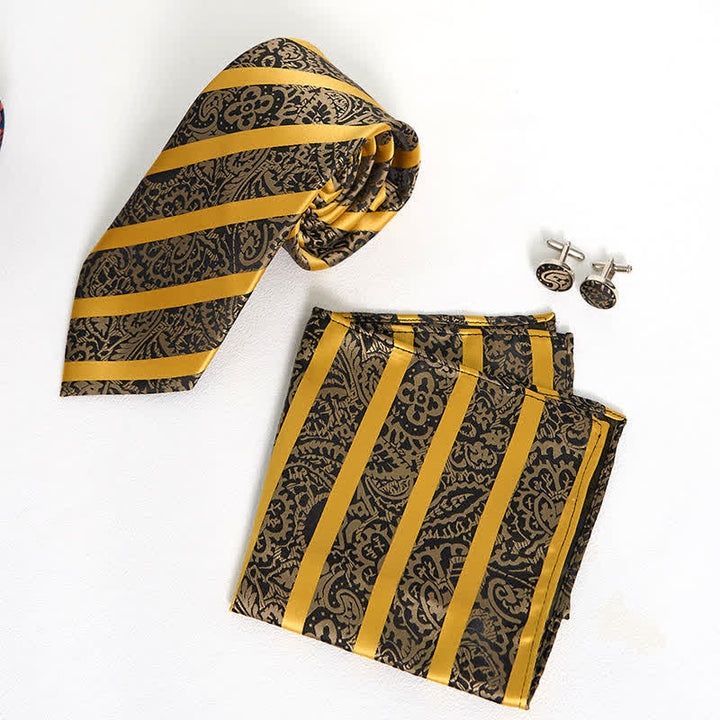 Set di 3 cravatte da uomo a righe gialle con motivo Paisley