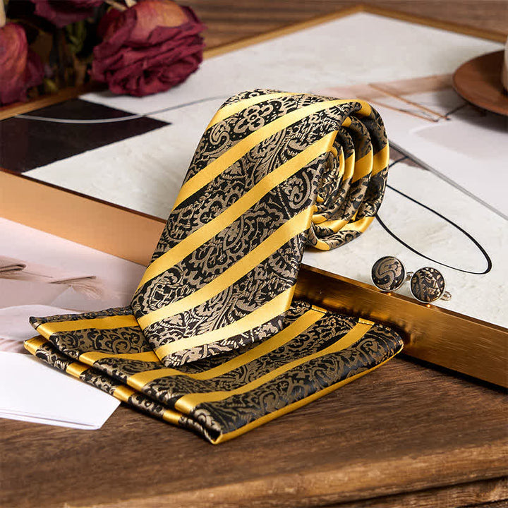 Set di 3 cravatte da uomo a righe gialle con motivo Paisley