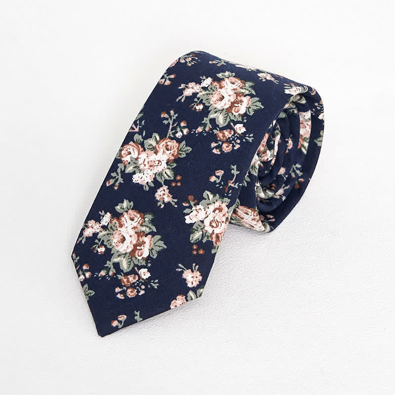 Cravatta floreale vintage da uomo - Bianco e blu navy - image 14