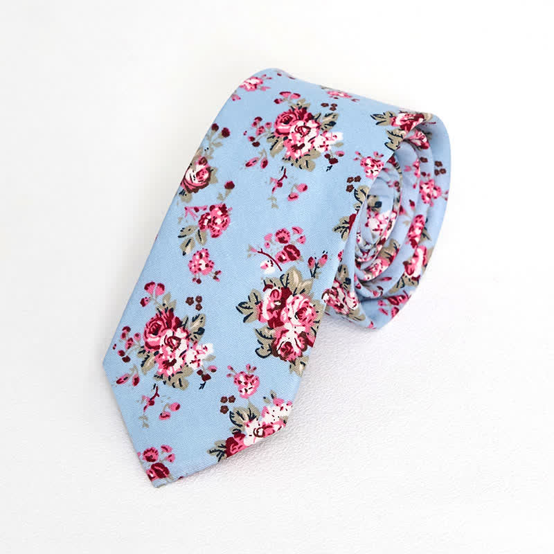 Cravatta floreale vintage da uomo - Rosa e azzurro pallido - image 11