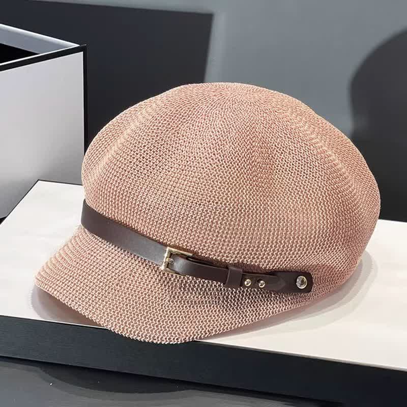 Cappello da spiaggia in paglia con decorazione in pelle intrecciata da donna