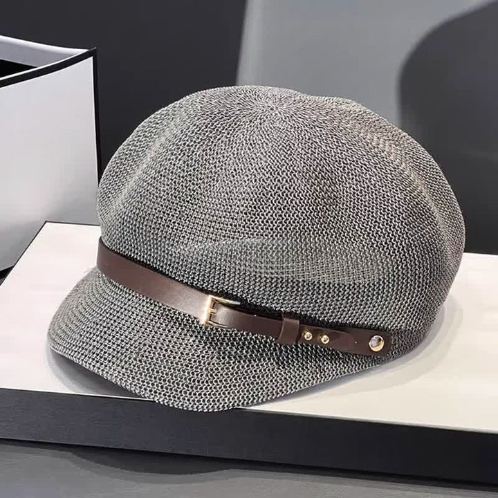 Cappello da spiaggia in paglia con decorazione in pelle intrecciata da donna