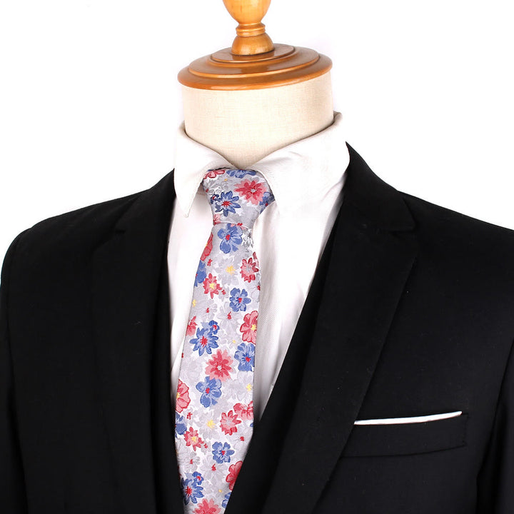 Cravatta da uomo in poliestere delicato con fiori colorati - Grigio chiaro - image 0