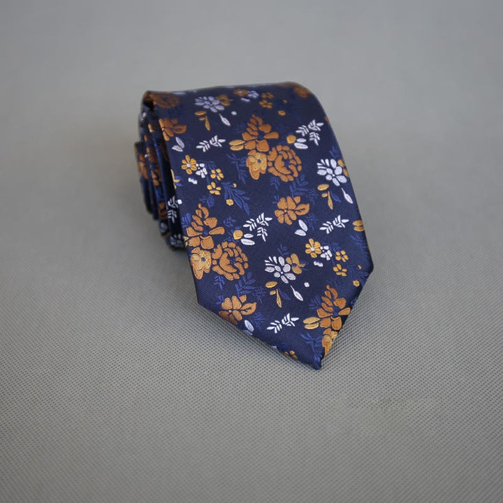 Cravatta da uomo in poliestere con fiori colorati e sfondo scuro