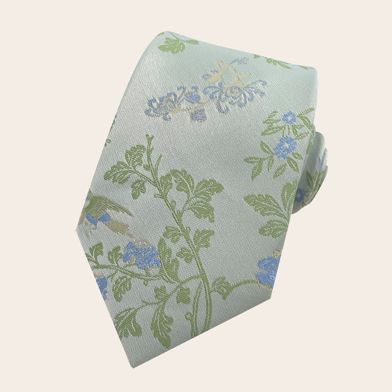 Cravatta da uomo in poliestere con motivo floreale in stile festivo - Verde chiaro - image 1