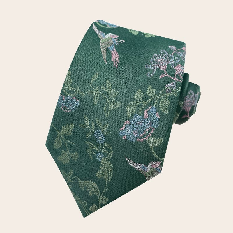 Cravatta da uomo in poliestere con motivo floreale in stile festivo - Verde scuro - image 10