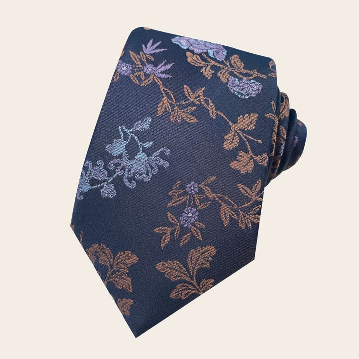 Cravatta da uomo in poliestere con motivo floreale in stile festivo - Blu navy - image 12