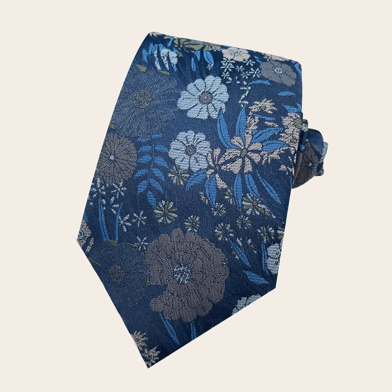 Cravatta da uomo in poliestere con motivo floreale in stile festivo - Blu - image 11