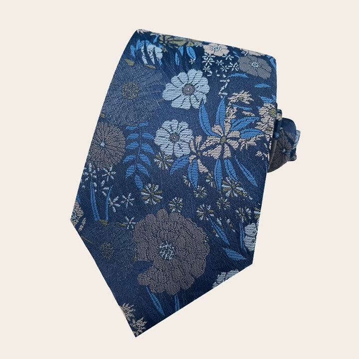 Cravatta da uomo in poliestere con motivo floreale in stile festivo - Blu - image 4
