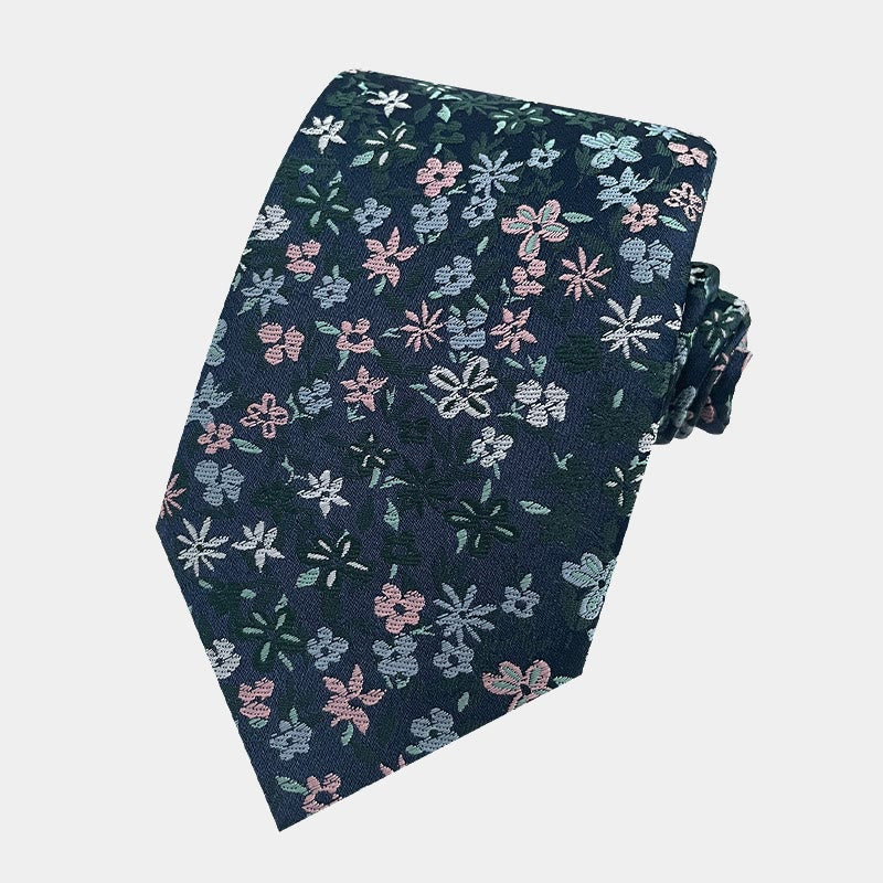 Cravatta da uomo in poliestere con motivo floreale primaverile - Verde scuro - image 10
