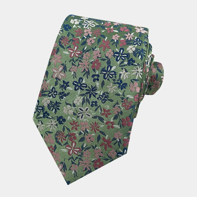 Cravatta da uomo in poliestere con motivo floreale primaverile - Verde militare - image 8