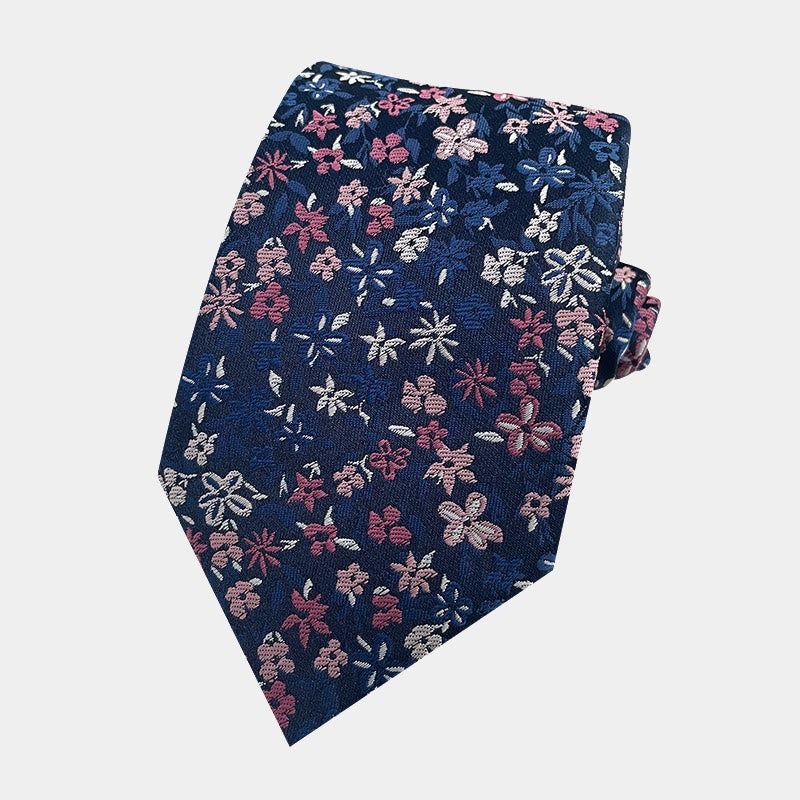 Cravatta da uomo in poliestere con motivo floreale primaverile - Blu navy - image 9