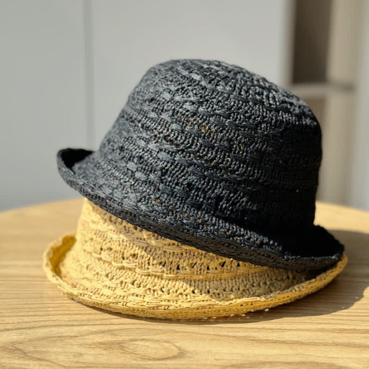 Cappello da pescatore in paglia traspirante con bordo arrotolato unisex - image 1