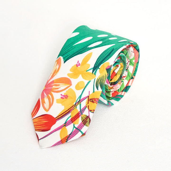 Cravatta sottile da uomo in cotone con stampa floreale - Stile n. 1 - image 0