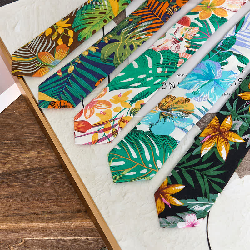 Cravatta sottile da uomo in cotone con stampa floreale