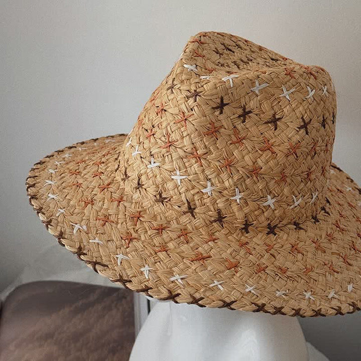 Cappello unisex traspirante con tesa larga e piatta in paglia Fedora - image 2