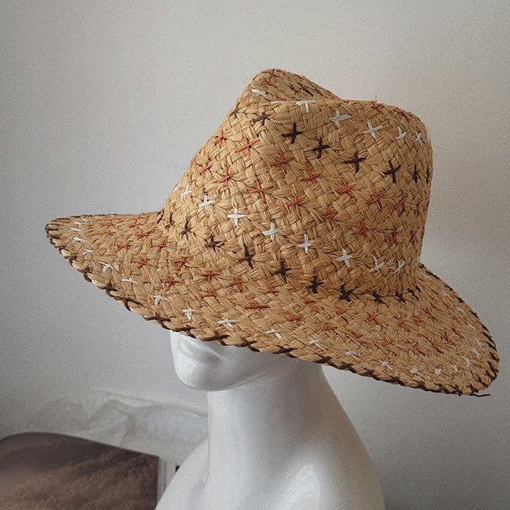Cappello unisex traspirante con tesa larga e piatta in paglia Fedora - image 1