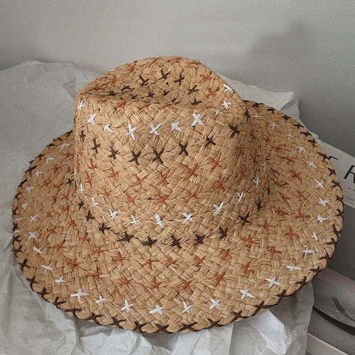 Cappello unisex traspirante con tesa larga e piatta in paglia Fedora - image 3