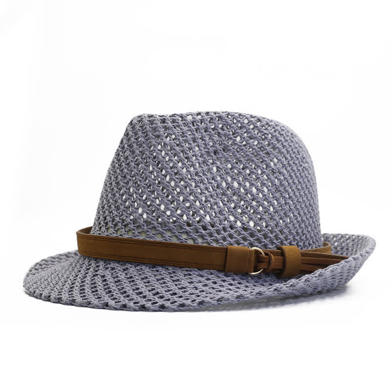 Cappello da uomo in paglia Fedora intrecciata a mano con fascia traforata - Grigio - M (22"-22 7/8") - image 2