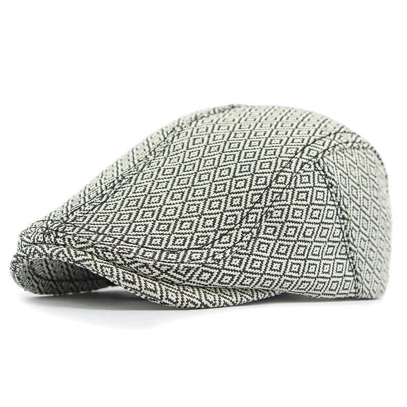 Cappello basco unisex elegante con motivo intrecciato in paglia e parte superiore piatta - Rombo nero - Regolabile (21 5/8"-23 1/4") - image 8