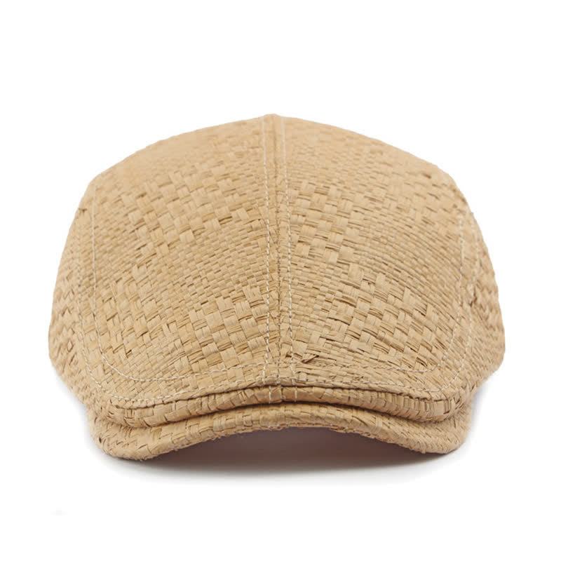 Cappello basco unisex elegante con motivo intrecciato in paglia e parte superiore piatta - image 1