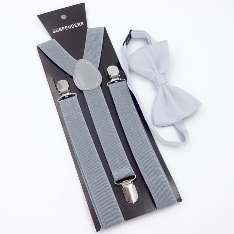 2 pezzi papillon tinta unita 3 clip set bretelle regolabili