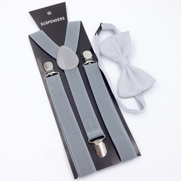 2 pezzi papillon tinta unita 3 clip set bretelle regolabili