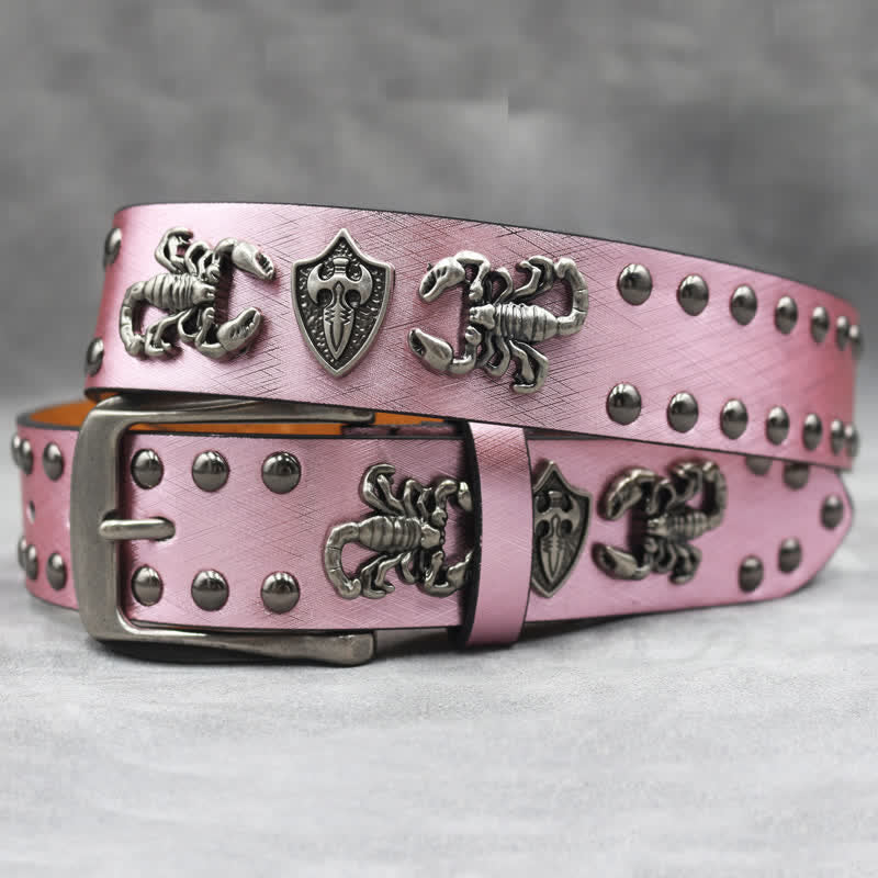 Cintura in pelle stampata con rivetti a forma di scorpione in argento antico - Rosa - 44 - image 16