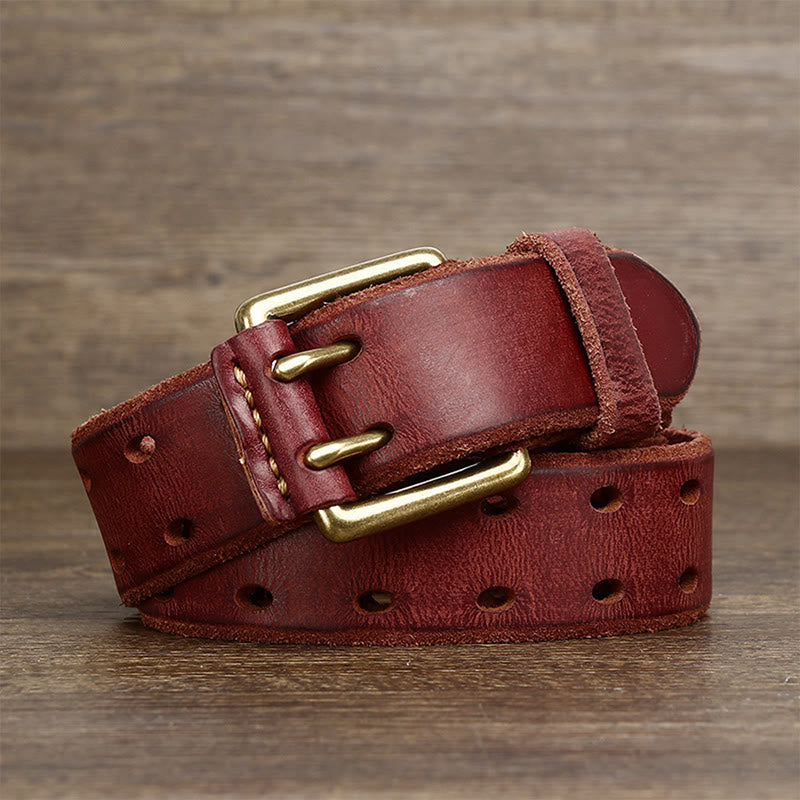 Cintura in pelle western con fibbia a doppio ardiglione e 2 fori - Vino rosso - 46 - image 0