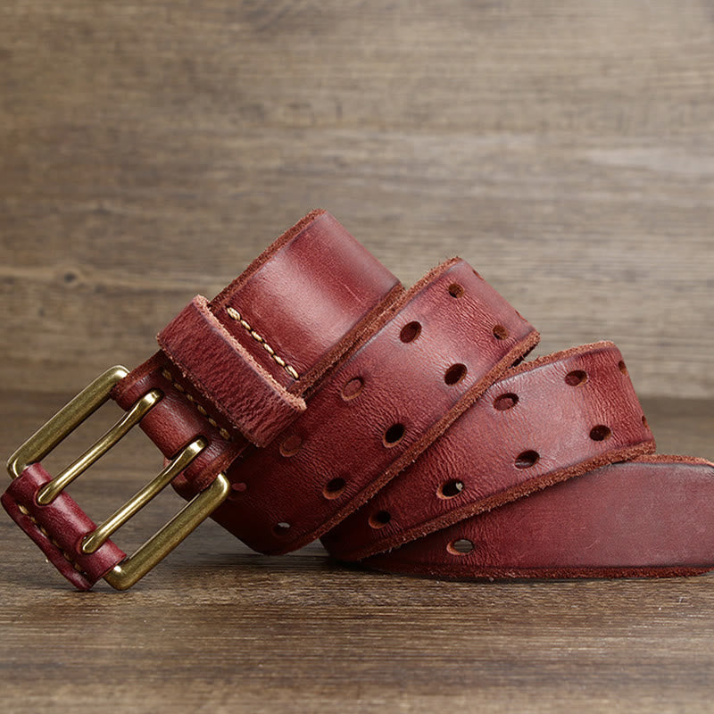 Cintura in pelle western con fibbia a doppio ardiglione e 2 fori