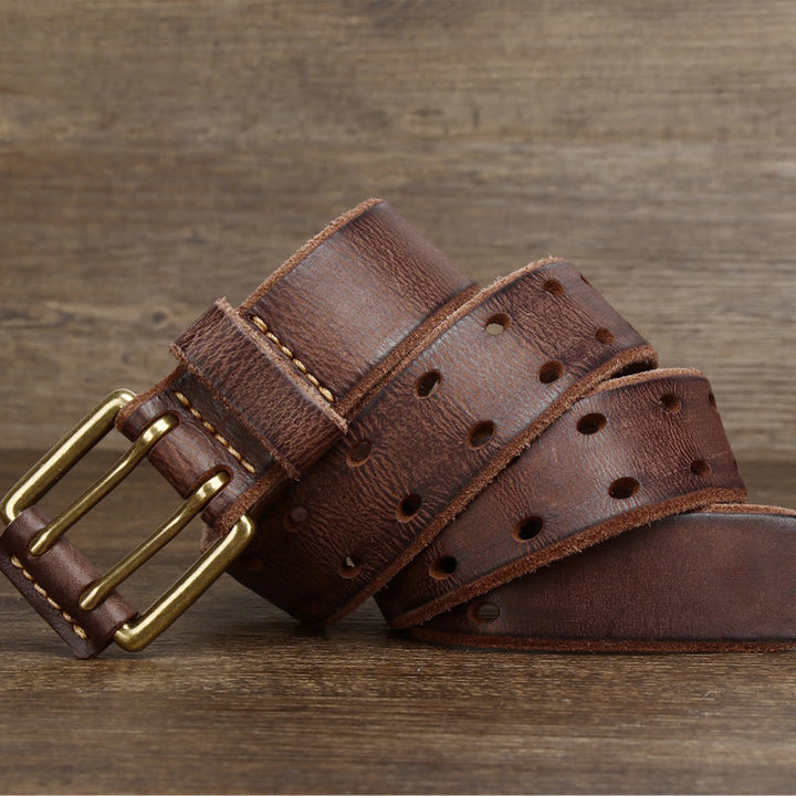 Cintura in pelle western con fibbia a doppio ardiglione e 2 fori
