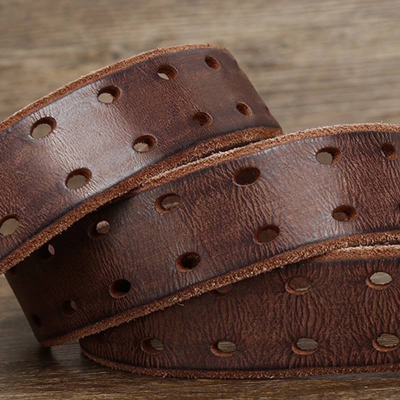 Cintura in pelle western con fibbia a doppio ardiglione e 2 fori