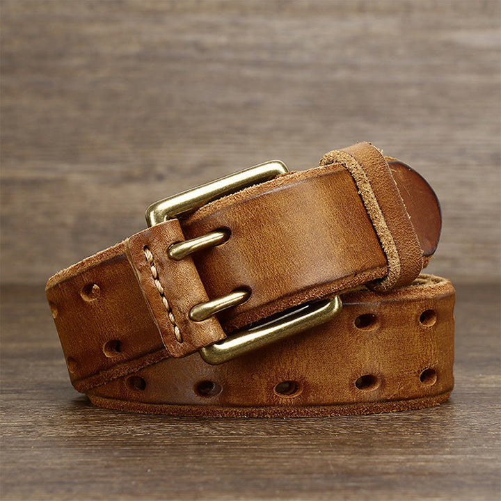 Cintura in pelle western con fibbia a doppio ardiglione e 2 fori