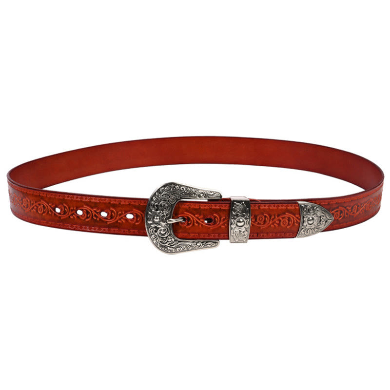 Cintura in pelle goffrata con fibbia in argento