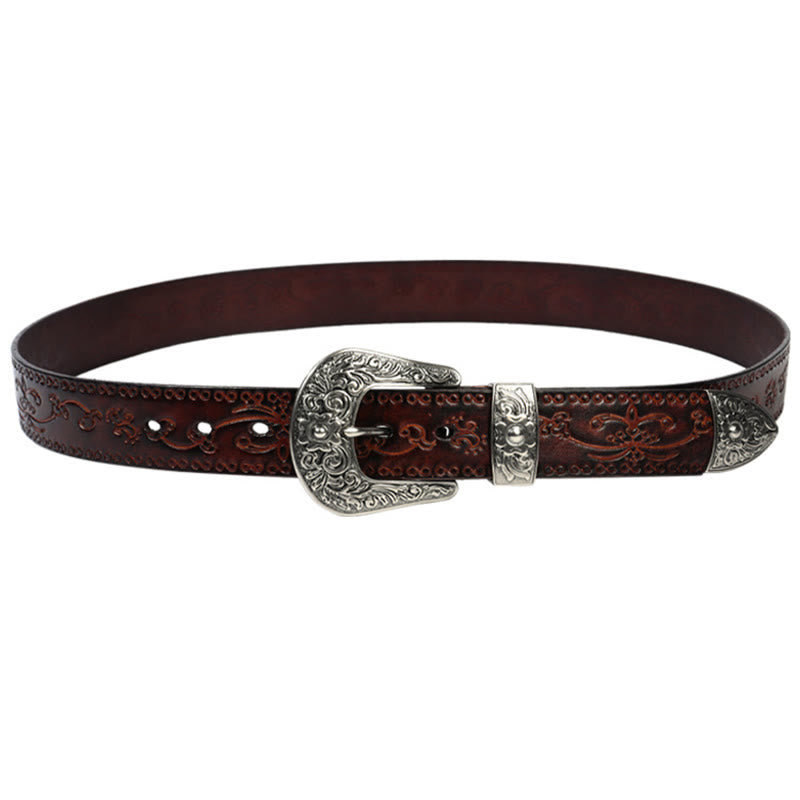 Cintura in pelle goffrata con fibbia in argento