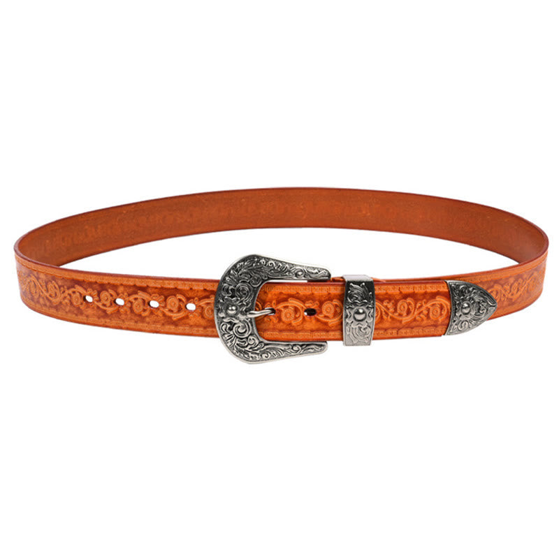 Cintura in pelle goffrata con fibbia in argento