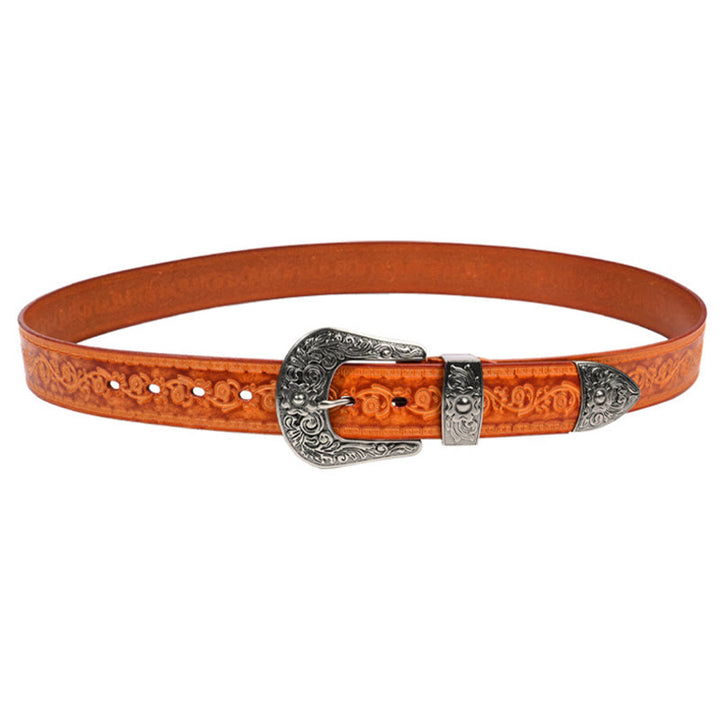 Cintura in pelle goffrata con fibbia in argento