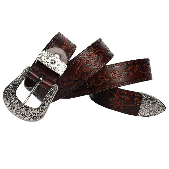 Cintura in pelle goffrata con fibbia in argento
