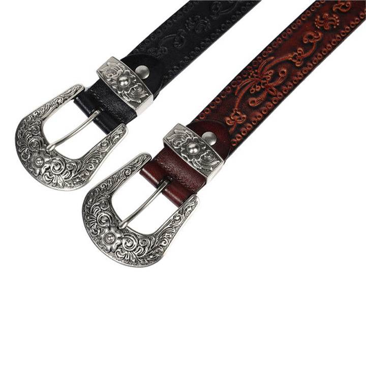 Cintura in pelle goffrata con fibbia in argento