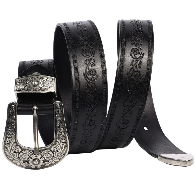 Cintura in pelle goffrata con fibbia in argento