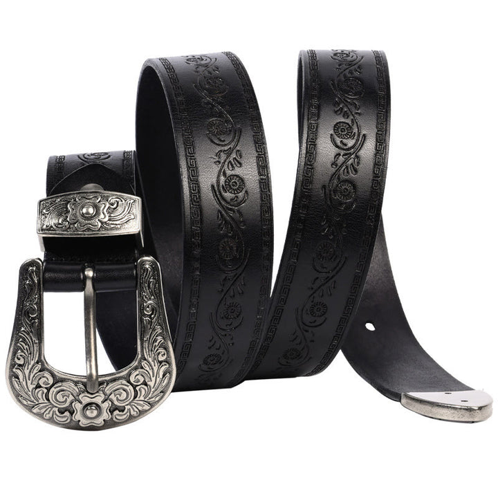 Cintura in pelle goffrata con fibbia in argento