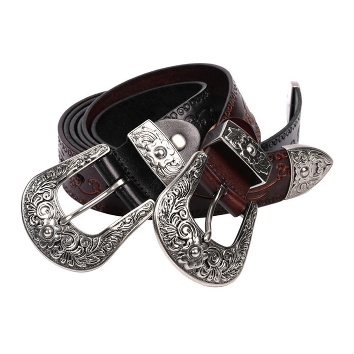 Cintura in pelle goffrata con fibbia in argento