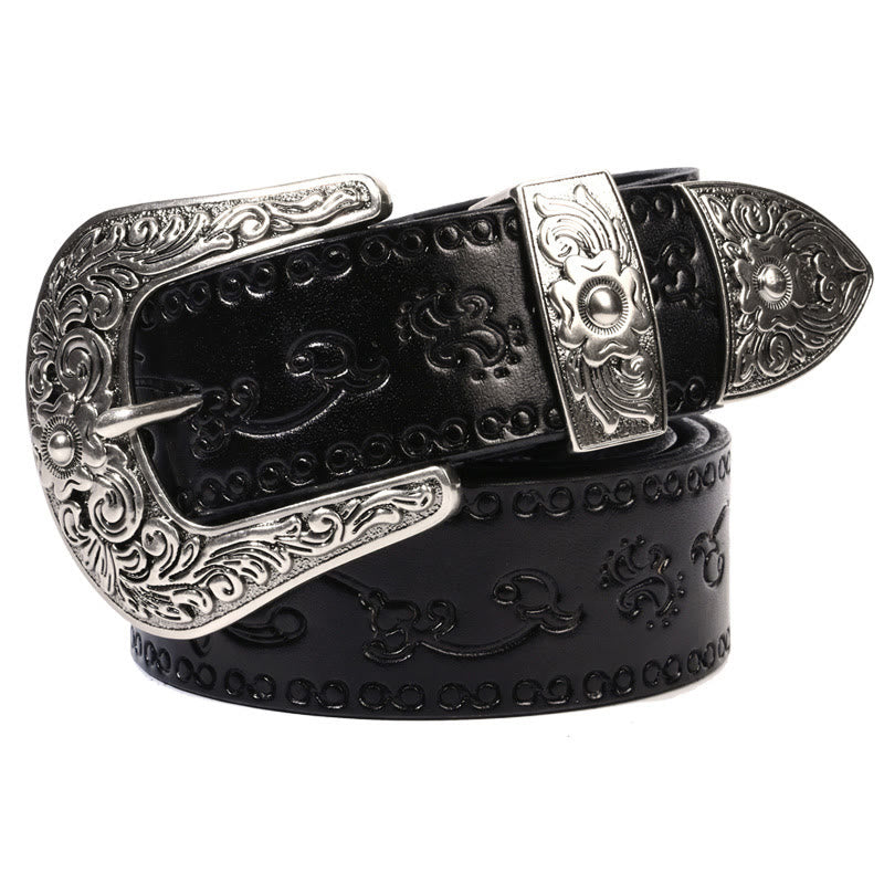 Cintura in pelle goffrata con fibbia in argento