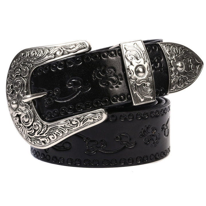 Cintura in pelle goffrata con fibbia in argento