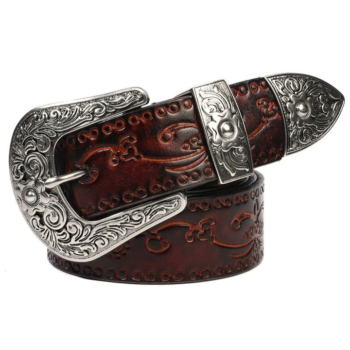 Cintura in pelle goffrata con fibbia in argento