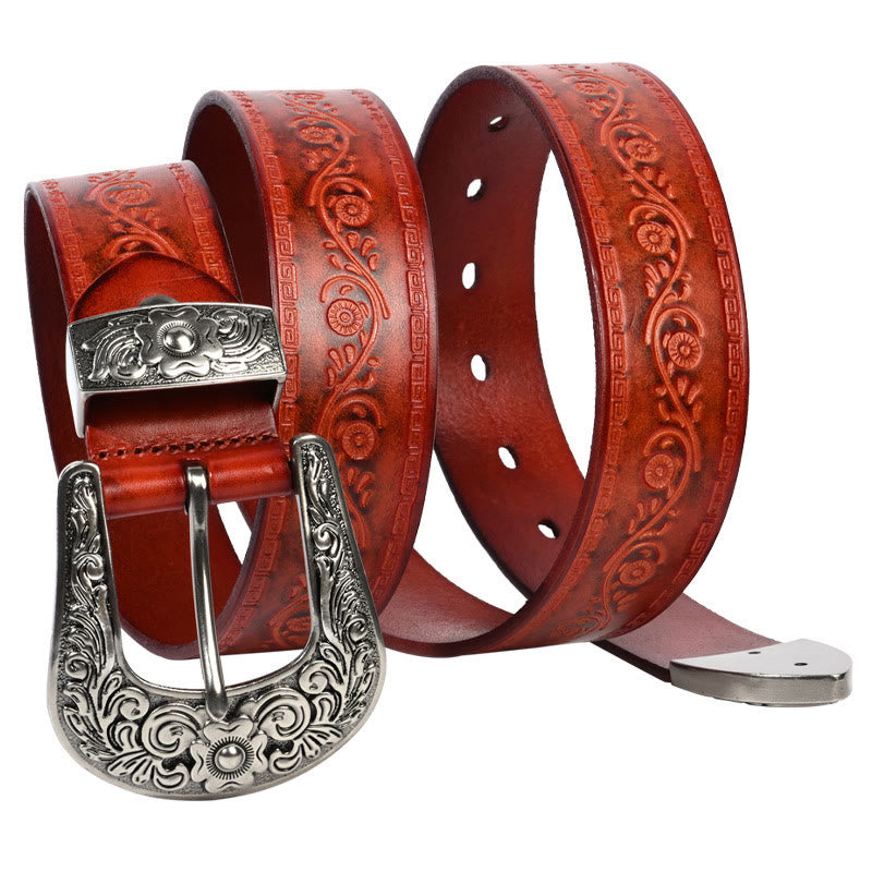 Cintura in pelle goffrata con fibbia in argento