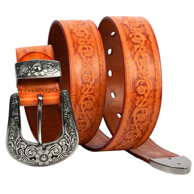 Cintura in pelle goffrata con fibbia in argento