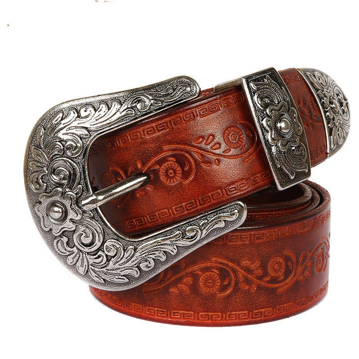Cintura in pelle goffrata con fibbia in argento