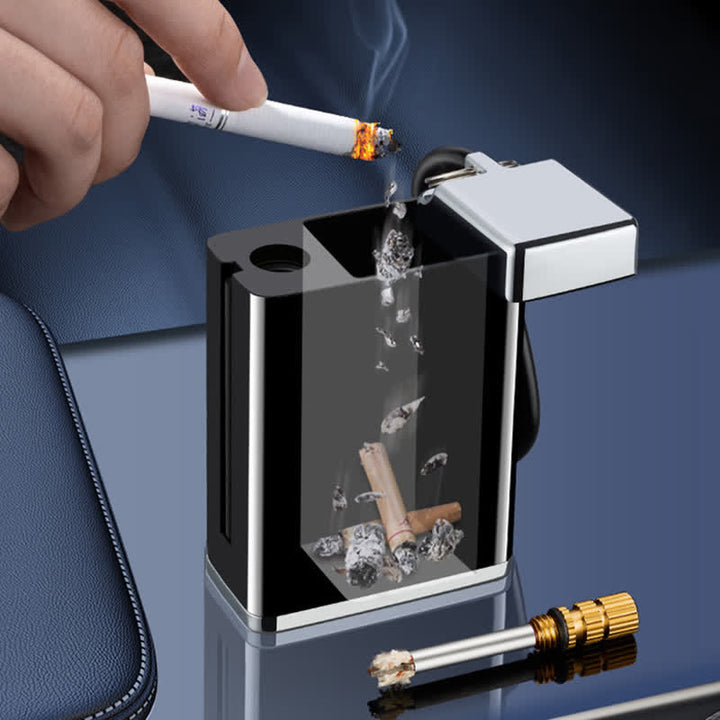 Mini posacenere portatile rettangolare 2 in 1 con accendino a cherosene - image 1