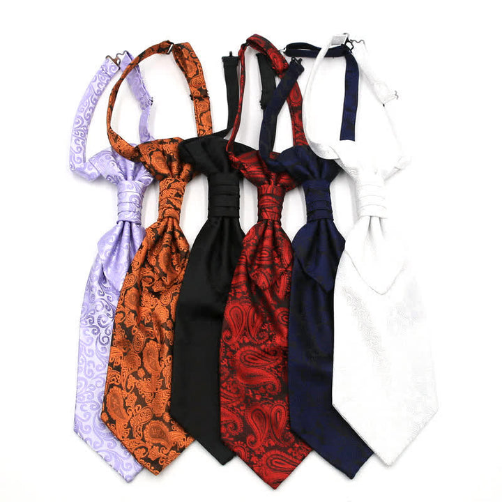 Cravatta da uomo pre-annodata con volant e motivo Paisley di lusso, stile smoking, Ascot